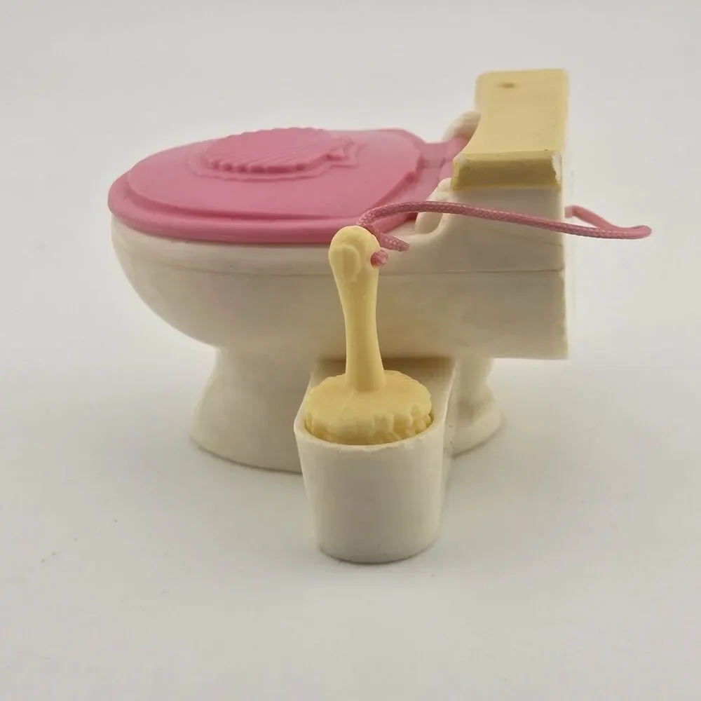 Fisher Price Loving Family Dollhouse Bathroom Pink White Doll Toilet with Brush